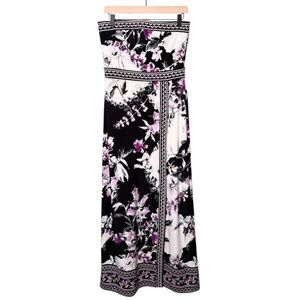 NWT White House Black Market Floral Strapless Maxi Dress Black Purple Size Small